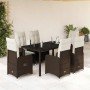 Set de mesa y sillas jardín 7 pzas con cojines ratán PE marrón