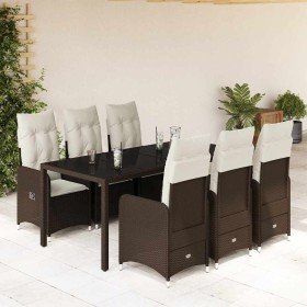 Set de mesa y sillas jardín 7 pzas con cojines ratán PE marrón