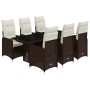 Set de mesa y sillas jardín 7 pzas con cojines ratán PE marrón