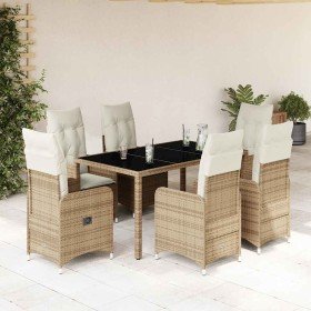 Set de mesa y sillas de jardín 7 pzas y cojines ratán PE beige