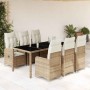 Set de mesa y sillas de jardín 7 pzas y cojines ratán PE beige