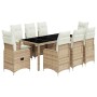 Set de mesa y sillas de jardín 5 pzas y cojines ratán PE beige