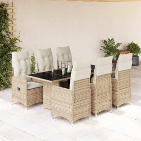 Set de mesa y sillas de jardín 7 pzas y cojines ratán PE beige