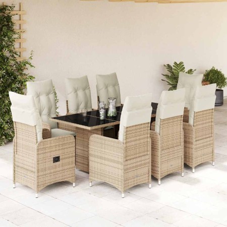 Set de mesa y sillas de jardín 5 pzas y cojines ratán PE beige