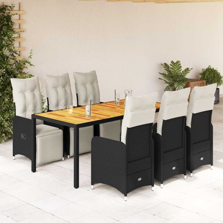 Set de mesa y sillas de jardín 7 pzas y cojines ratán PE negro