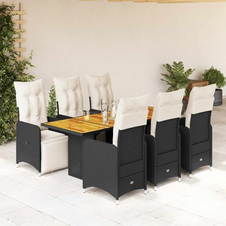 Set de mesa y sillas de jardín 7 pzas y cojines ratán PE negro
