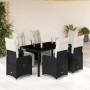 Set de mesa y sillas de jardín 7 pzas y cojines ratán PE negro