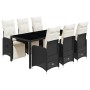 Set de mesa y sillas de jardín 7 pzas y cojines ratán PE negro
