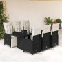 Set de mesa y sillas de jardín 7 pzas y cojines ratán PE negro