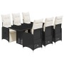 Set de mesa y sillas de jardín 7 pzas y cojines ratán PE negro