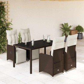Mesita y sillas jardín 5 pzas y cojines ratán sintético marrón