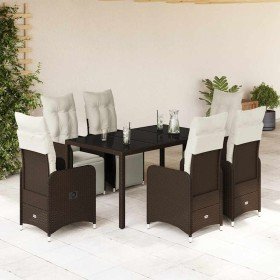 Set de mesa y sillas jardín 7 pzas con cojines ratán PE marrón