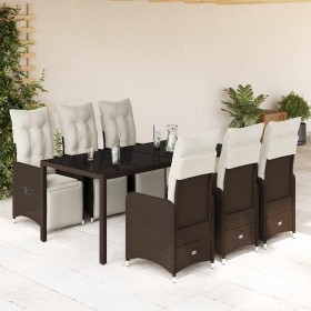 Set de mesa y sillas jardín 7 pzas con cojines ratán PE marrón