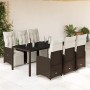 Set de mesa y sillas jardín 7 pzas con cojines ratán PE marrón