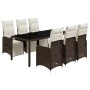 Set de mesa y sillas jardín 7 pzas con cojines ratán PE marrón