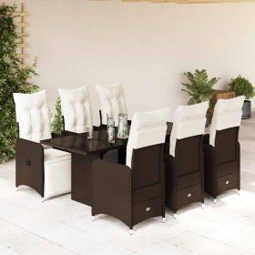 Set de mesa y sillas jardín 7 pzas con cojines ratán PE marrón