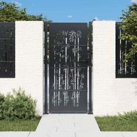 Puerta de jardín acero gris antracita diseño bambú 105x205 cm Puerta de jardín acero gris antracita diseño bambú 105x205 cm