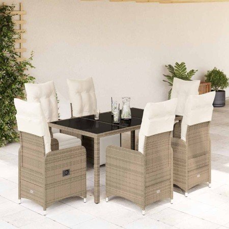 Set de mesa y sillas jardín 7 pzas con cojines ratán PE marrón
