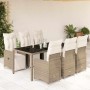 Set de mesa y sillas jardín 7 pzas con cojines ratán PE marrón