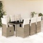 Set de mesa y sillas jardín 9 piezas y cojines ratán PE marrón