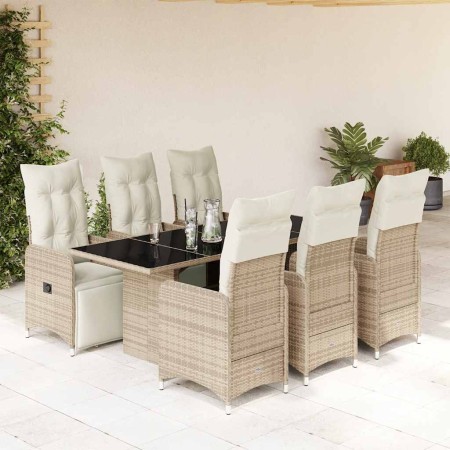Set de mesa y sillas jardín 7 pzas con cojines ratán PE marrón