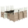 Set de mesa y sillas jardín 7 pzas con cojines ratán PE marrón