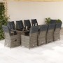 Set de mesa y sillas de jardín 11 pzas y cojines ratán PE gris