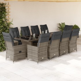Set de mesa y sillas de jardín 11 pzas y cojines ratán PE gris