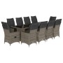 Set de mesa y sillas de jardín 11 pzas y cojines ratán PE gris