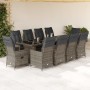 Set de mesa y sillas de jardín 11 pzas y cojines ratán PE gris