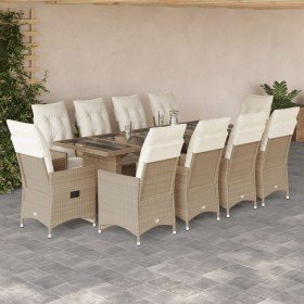 Set de mesa y sillas de jardín 11 pzas y cojines ratán PE beige