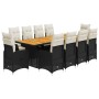 Set de mesa y sillas de jardín y cojines 11 pzas ratán PE negro