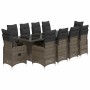 Set de mesa y sillas de jardín 11 pzas y cojines ratán PE gris