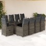 Set de mesa y sillas de jardín 11 pzas y cojines ratán PE gris