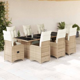 Set de mesa y sillas de jardín 5 pzas y cojines ratán PE beige