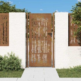 Puerta de jardín acero corten diseño bambú 105x205 cm