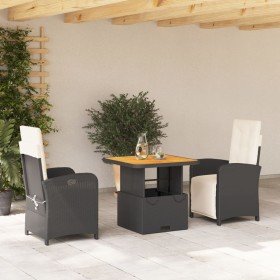 Set comedor de jardín 3 pzas con cojines ratán sintético negro Set comedor de jardín 3 pzas con cojines ratán sintético negro