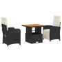 Set comedor de jardín 3 pzas con cojines ratán sintético negro
