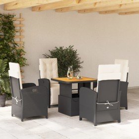 Set de muebles jardín 5 pzas con cojines ratán sintético negro