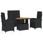 Juego comedor jardín 4 piezas con cojines ratán sintético negro