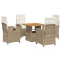 Set comedor de jardín 5 pzas con cojines ratán sintético beige