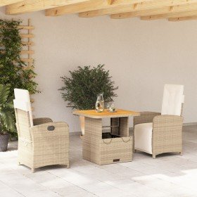 Set comedor de jardín 3 pzas con cojines ratán sintético beige