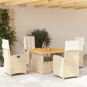 Set comedor de jardín 5 pzas con cojines ratán sintético beige