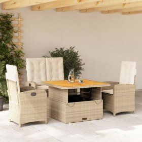 Set de comedor jardín con cojines 4 pzas ratán sintético beige en Conjuntos de jardín | Comprar online en Foro24