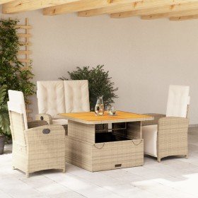 Set de comedor jardín con cojines 4 pzas ratán sintético beige en Conjuntos de jardín | Comprar online en Foro24