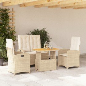 Set de comedor jardín con cojines 4 pzas ratán sintético beige