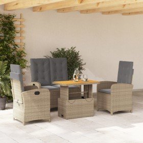 Set de comedor jardín con cojines 4 pzas ratán sintético beige
