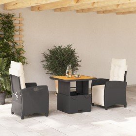 Set comedor de jardín 3 pzas con cojines ratán sintético negro Set comedor de jardín 3 pzas con cojines ratán sintético negro