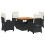 Set de muebles jardín 5 pzas con cojines ratán sintético negro