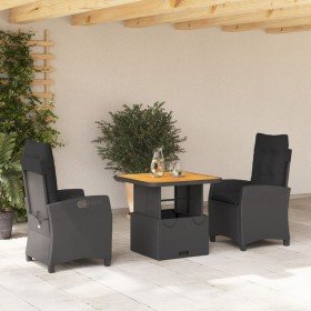 Set comedor de jardín 3 pzas con cojines ratán sintético negro